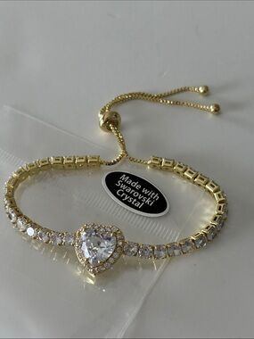 Made with Swarovski Crystals Heart Adjustable Gold-Tone Bracelet